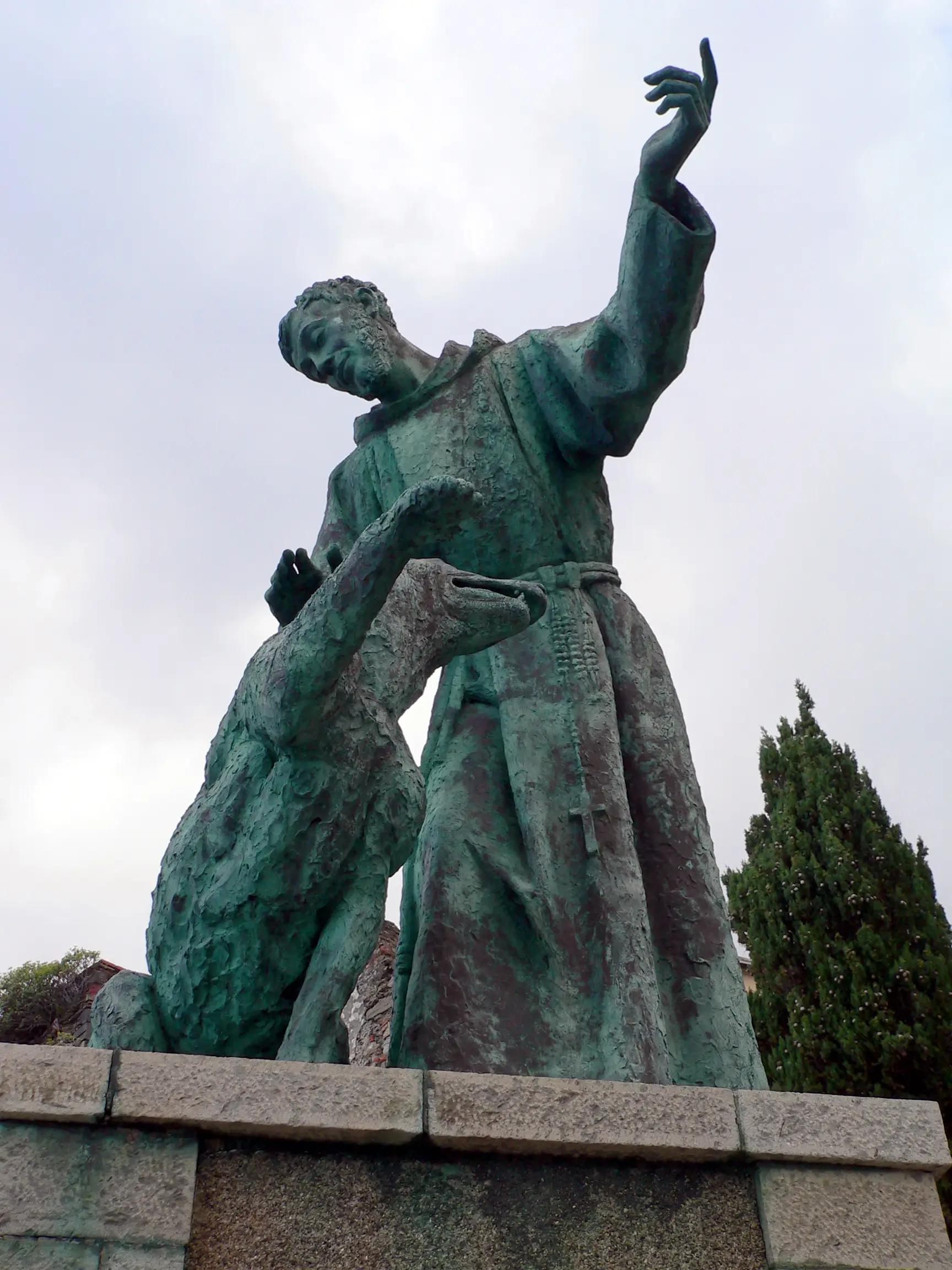 The bronze Statue of Saint Francis of Assisi above Monterosso al Mare in the Cinque Terre.