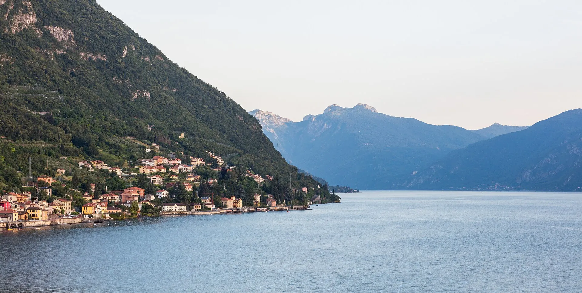 Varenna, Lake Como — the pastel village on the eastern shore, mountains rising across the lake.
