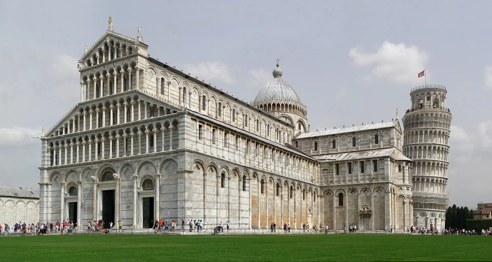 Pisa Cathedral — the Romanesque marble Duomo with the Leaning Tower at right, on the Piazza dei Miracoli.